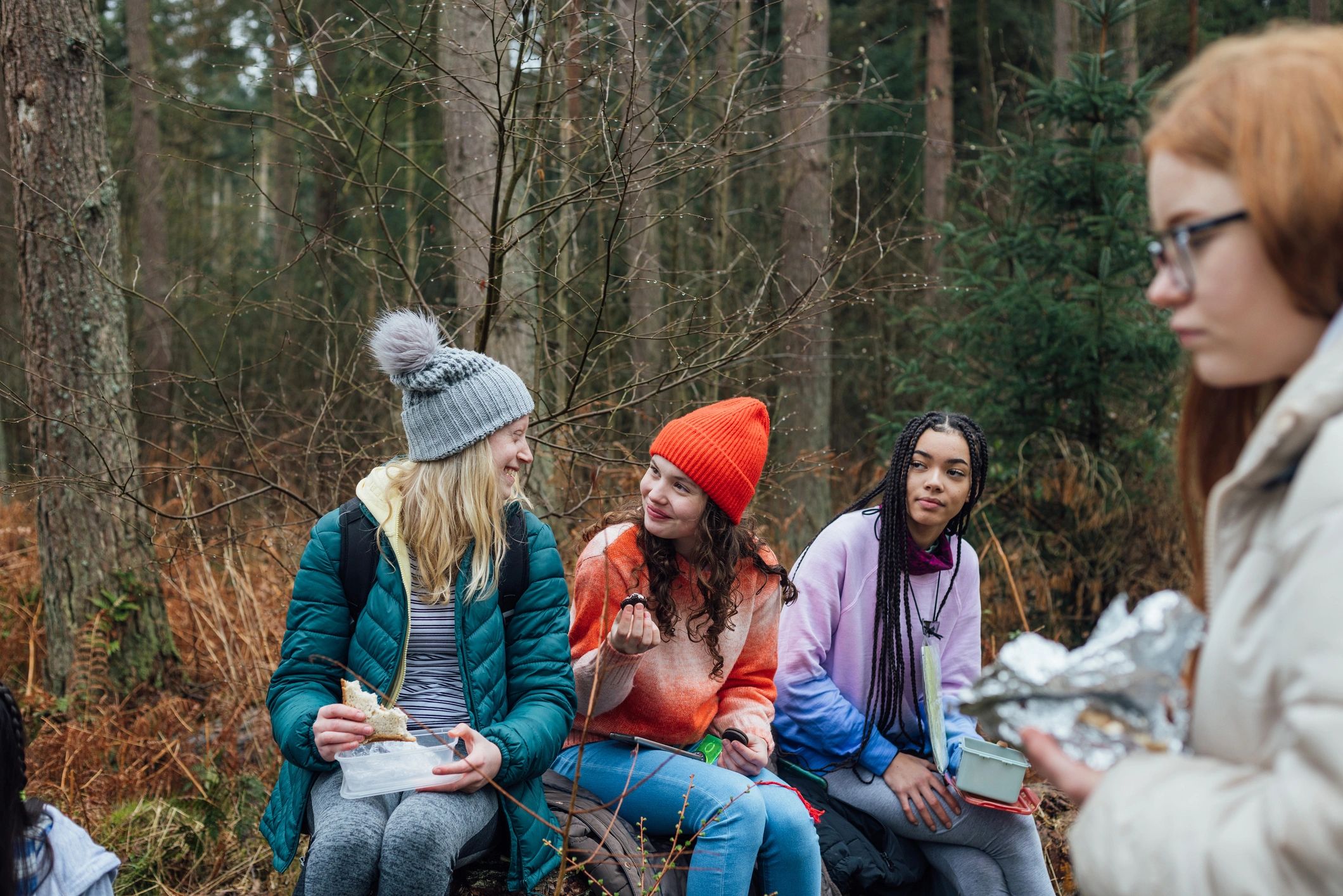 Young people learning together in woodland